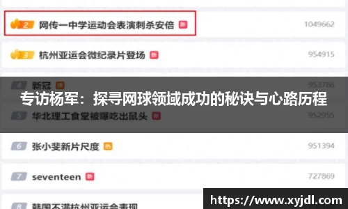 专访杨军：探寻网球领域成功的秘诀与心路历程
